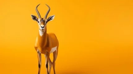  A small antelope stands gracefully on a vibrant yellow background © FMSTUDIO