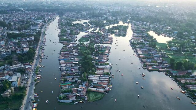 Srinagar, Dal Lake from drone, Jammu and Kashmir, India from the air