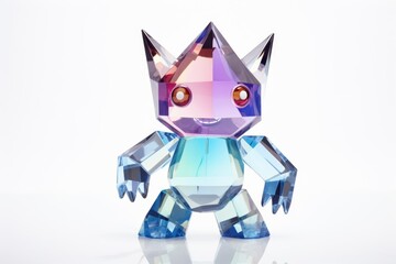 A cute little monster made of crystal on a white background, rendered in octane with a studio light.