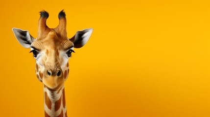 A majestic giraffe stands elegantly in front of a vibrant yellow background