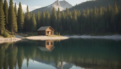 Visualize A Tranquil Mountain Lake Surrounded By P Upscaled 3