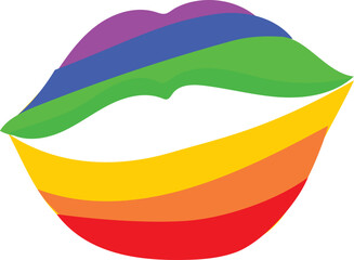 Lip colorful rainbow illustration on transparent background.
