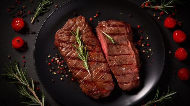 beautiful steak of cooked meat in a cut on a wooden surface close-up