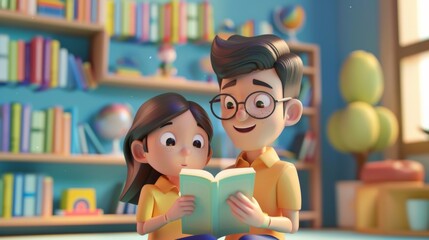 3D Animation of Father Teaching his Daughter