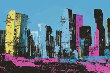 Colorful Pixelated Urban Skyline Art
