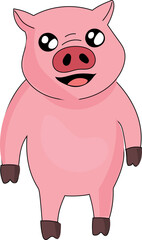 Cartoon cute pig illustration on transparent background.
