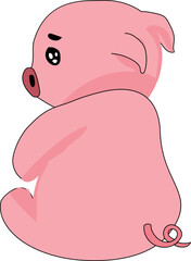 Cartoon pig sad illustration on transparent background.
