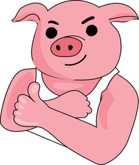 Cartoon pig happy illustration on transparent background.
