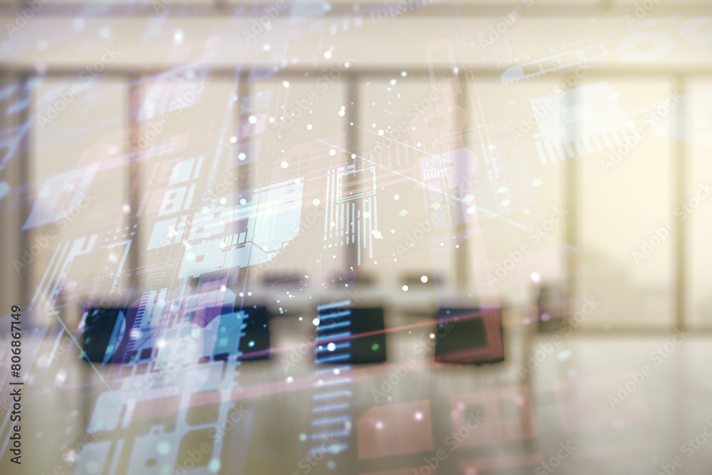 Aufkleber double exposure of abstract creative programming illustration on a modern boardroom background, big 