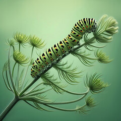 Swallowtail caterpillar on dill plant (Papilio machaon).