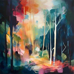 Abstract painting of trees in the forest. Illustration for design.