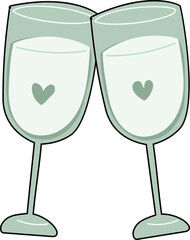 Cartoon champagne glass illustration on transparent background.
