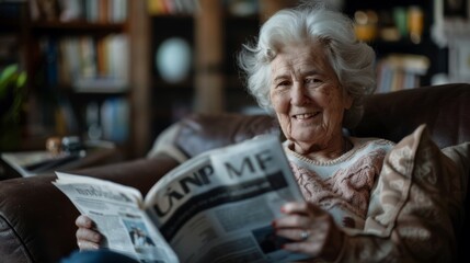 Elderly Woman Enjoying the Newspaper