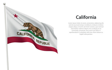 Isolated waving flag of California is a state United States
