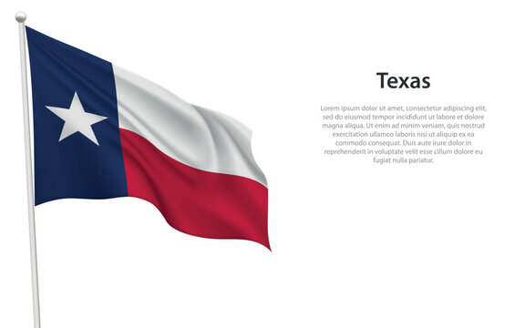 Isolated waving flag of Texas is a state United States