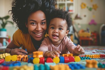 mother and her toddler playing games. ai generated