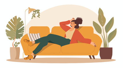 Young woman relaxing on sofa at home style vector
