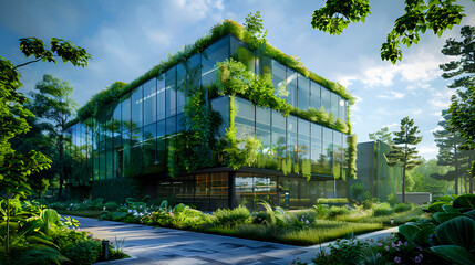 Eco-Friendly Green Office Building in Modern Style, Sustainable Architecture Concept, Generative Ai

