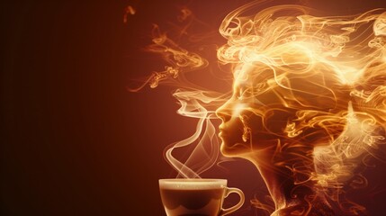 Golden Aroma: A Mystical Fusion of Coffee, Smoke, and Feminine Beauty, with copyspace
