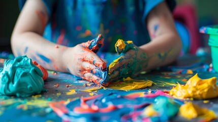Child Hands Playing with Colorful Clay, Crop View, Happy Children Day