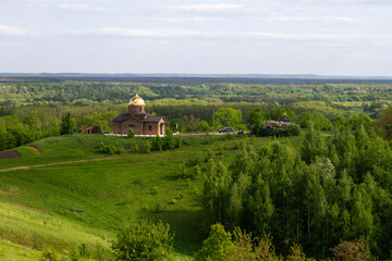 Church on a hill in spring in Ukraine