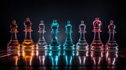 A group of glass chess pieces poised on a table, ready for strategic gameplay