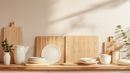 Fototapeta premium Eco Chic: Crafting Conscious Kitchens with Bamboo Elegance - A Mockup Showcase