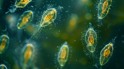 Macro Close-up of Probably Chaetoceros Pseudocurvisetus or C. Curvisetus Diatom Under Microscope, Marine Phytoplankton Organism, Generative Ai

