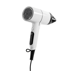 Sleekly modern electric hairdryer isolated on a white background: a necessary tool for grooming and hair styling 