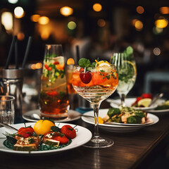 Cocktails on the table in a restaurant. Catering.