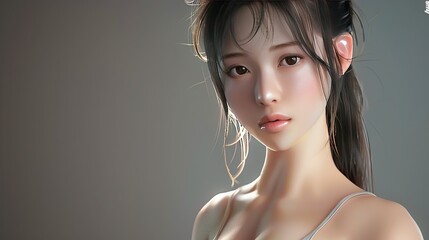 Naklejka premium Beautiful Asian girl with a beautiful figure.