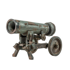 The weapon is an isolated military artillery range cannon mortar set against a white background. 