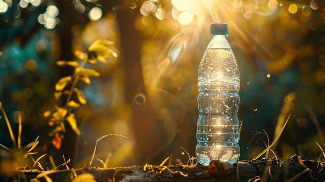 Behold the mesmerizing interplay of sunlight and water as it dances upon the surface of a simple bottle