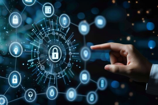 Secure business networks and data privacy with HTTPS and padlock measures, integrating API and OAuth to defend against malware in the digital realm.