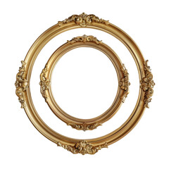Vintage circular or oval gold picture frame set apart on a clear or white background 