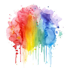 Watercolour splashes in an abstract, colourful rainbow colour painting illustration, isolated on a white background 