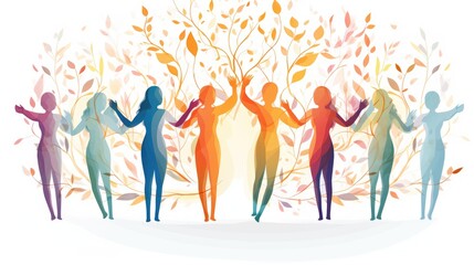 Holistic mind cartoon illustration - Generative AI. Yoga, lotus, pose, people, plant.