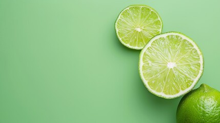 Lime fruit sliced isolated pastel background Copy space.