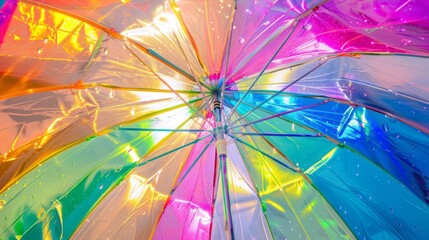 Fototapeta premium The upside-down umbrella caught rainbows instead of raindrops, creating a kaleidoscope of colors.