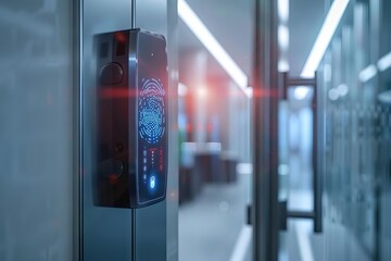 fingerprint scan access control system on office door biometric security technology 3d illustration