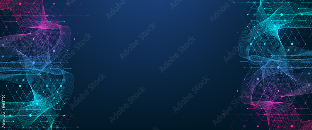 Poster Abstract Big Data visualization digital network connection concept background. Artificial intelligence and engineering technology. Global network, Lines plexus, minimal array. Vector illustration