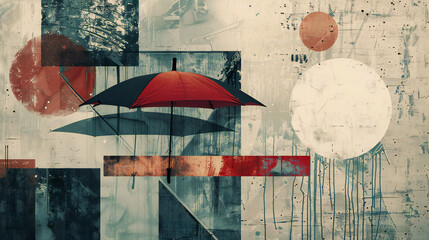 Contemporary Japanese Aesthetic: Modern Template with Geometric Background, Umbrella, Abstract Elements, and Luxurious Chinese Paper Wallpaper