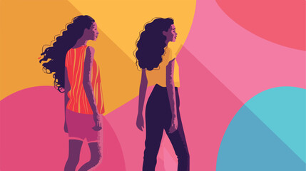 Young women on color background. Concept of social