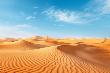 Fototapeta na wymiar Clear blue sky above vast desert dunes in breathtaking landscape