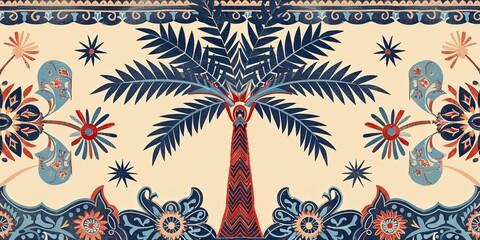 Middle Eastern folk art-inspired charming hand-drawn date palm tree