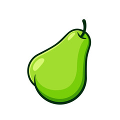Green pear flat illustration. Stylized vector fruit with black outline on white background.