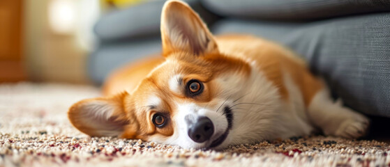 Close up of welsh corgi breed dog. Cute portrait of puppy. Generative ai