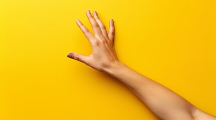 Feel the warmth of a sunny gesture with this image of a hand set against a vibrant yellow background