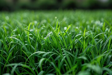 Obraz premium A macro view of lush green grass, showcasing its dense, textured blades with subtle variations in color
