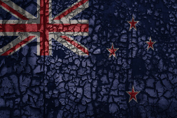 flag of new zealand on a old grunge metal rusty cracked wall background
